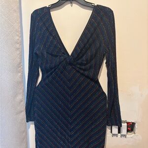 Astr Navy Multicolor Long Sleeve Dress